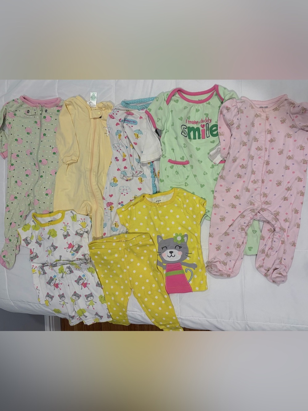 Baby Girl Clothing Bundle 3-6M & 6M Sleepers Outfits Carter’s Little Me Set of 7